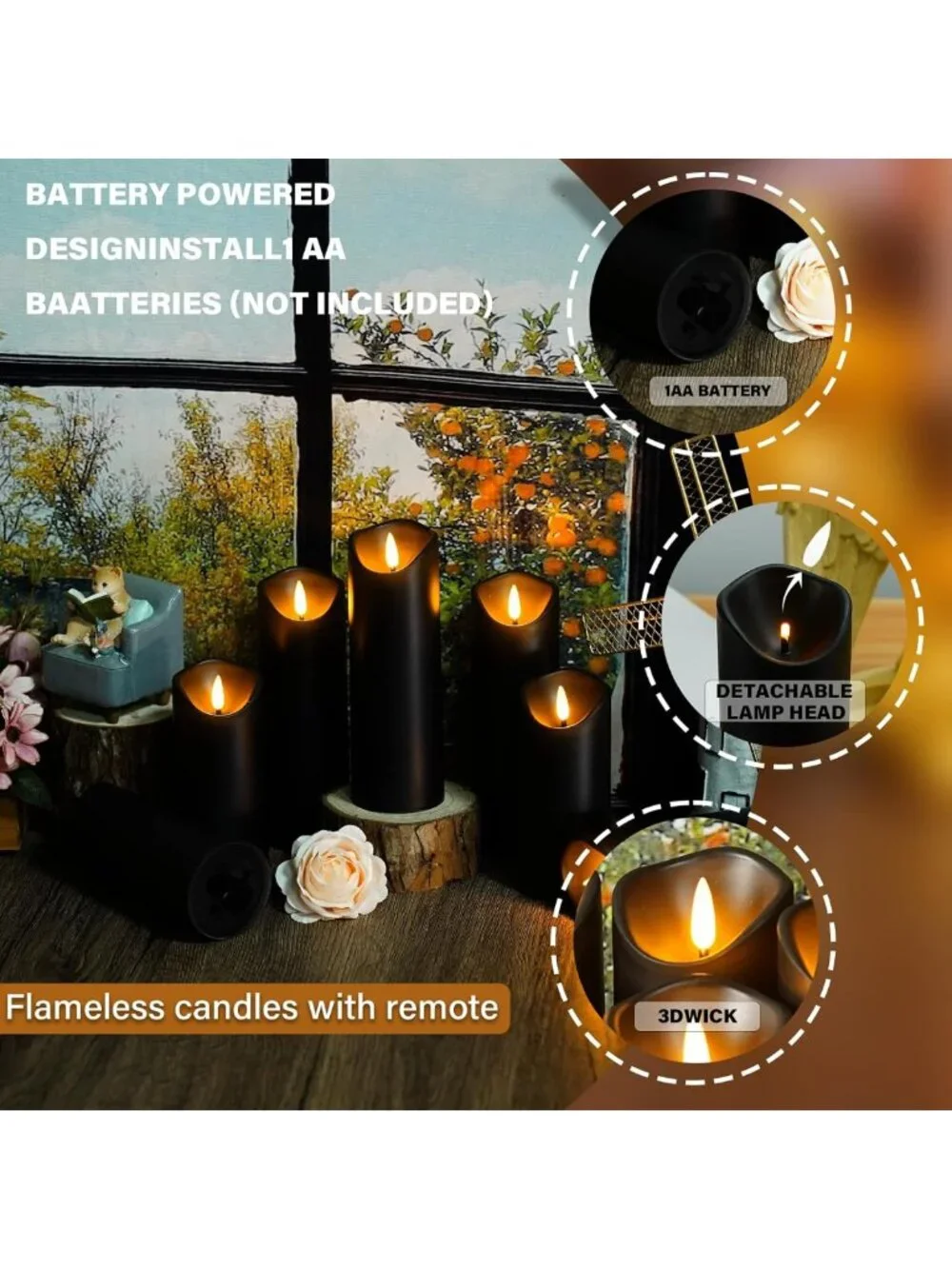 Battery Operated Flickering LED Candles Set of 24 with Remote & Timer